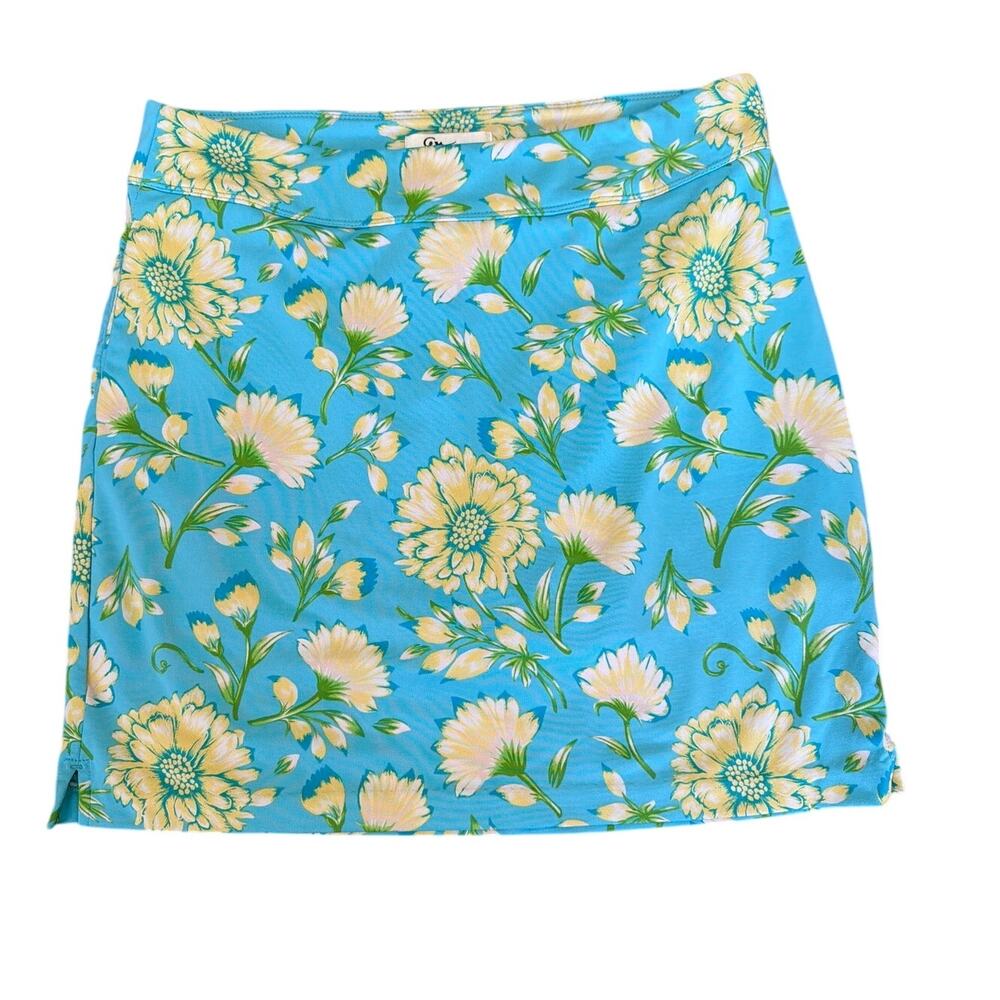 Greg Norman Golf Skort Women's Size XS Blue Yellow Floral Tenniscore Activewear